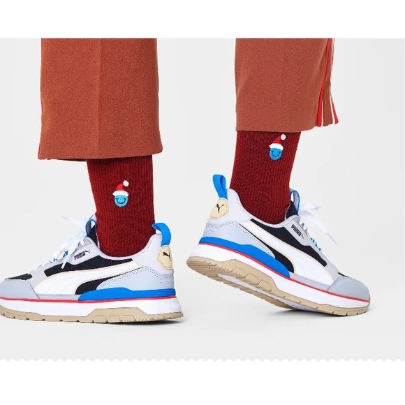 NWT Happy Socks Smiley Santa Ribbed Cotton Blend Crew Socks in Dark Red - Picture 5 of 7